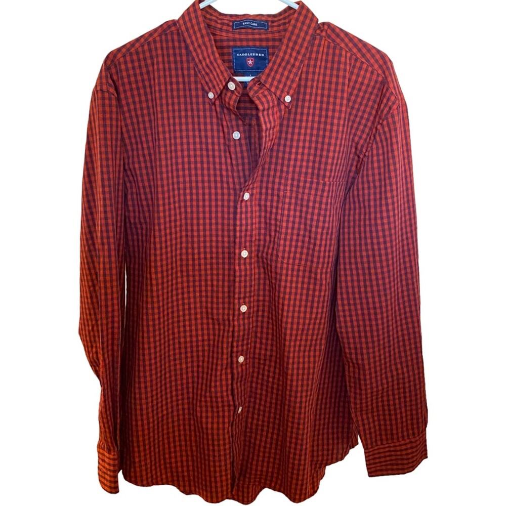 Men’s saddlebred L plaid gingham check lumberjack button up shirt